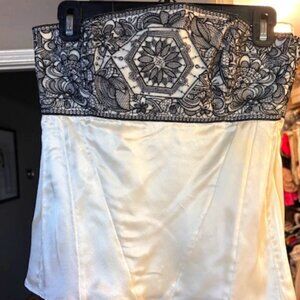 White House Black Market Silk Bustier, Black embroidered bust, Ivory Bodice, 2